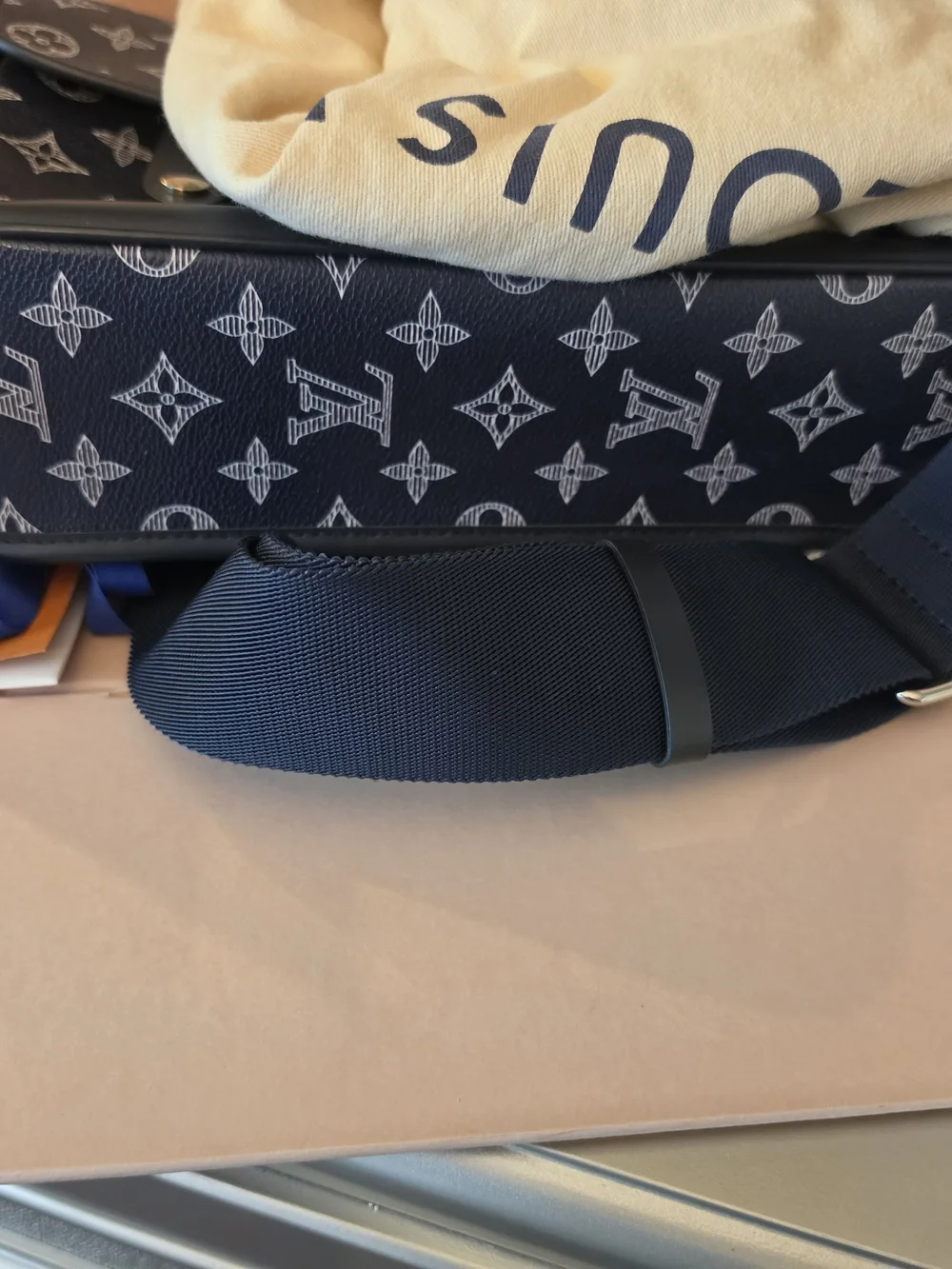 Louis Vuitton Men’s Navy Monogram Messenger Savane Bag with Lion Print M64248